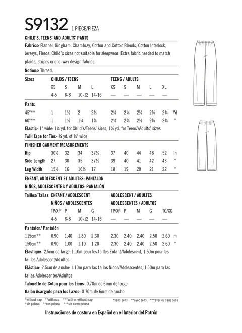 Simplicity S9132 | Unisex Sleepwear | Back of Envelope