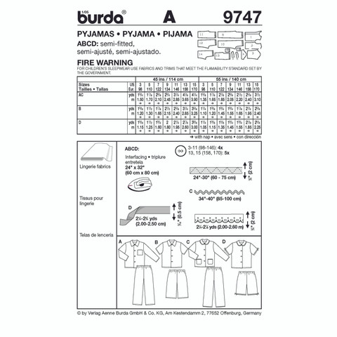 Burda Style BUR9747 | Pyjama | Back of Envelope