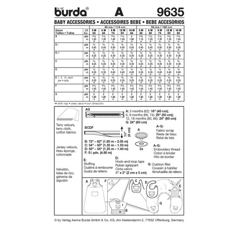 Burda Style BUR9635 | Baby Accessories | Back of Envelope