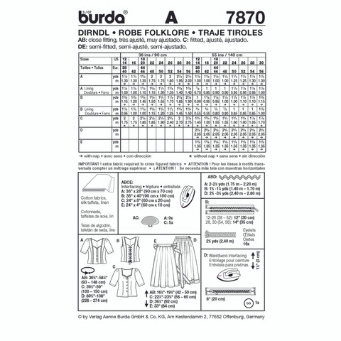 Burda Style BUR7870 | Dirndl Dress | Back of Envelope