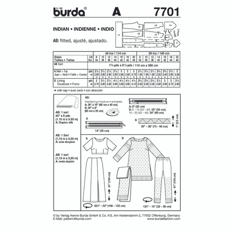 Burda Style BUR7701 | Indian | Back of Envelope