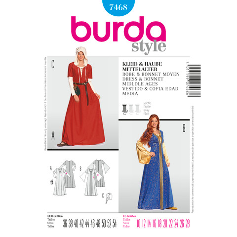 Burda Style BUR7468 | Dress & Bonnet Middle Ages | Front of Envelope