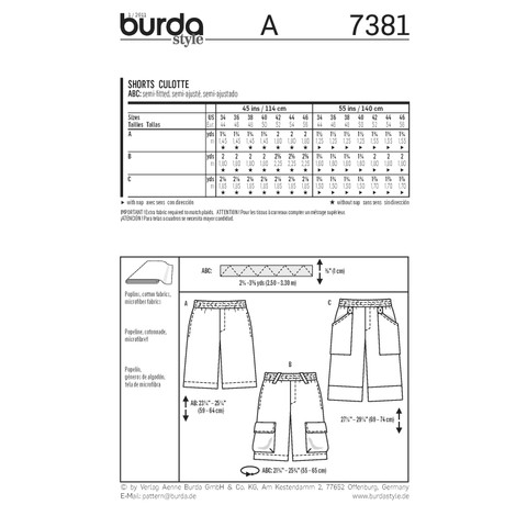 Burda Style BUR7381 | Shorts | Back of Envelope