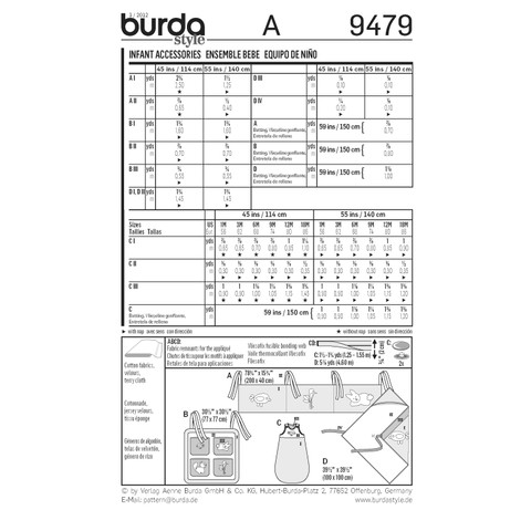 Burda Style BUR9479 | Infant Accessories | Back of Envelope