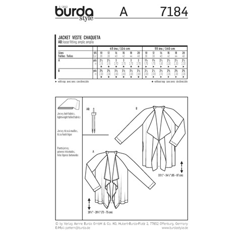 Burda Style BUR7184 | Jacket | Back of Envelope