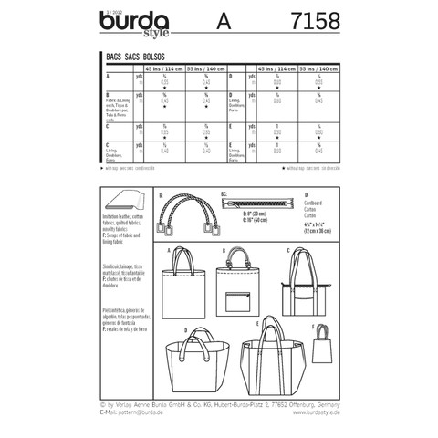 Burda Style BUR7158 | Bags | Back of Envelope