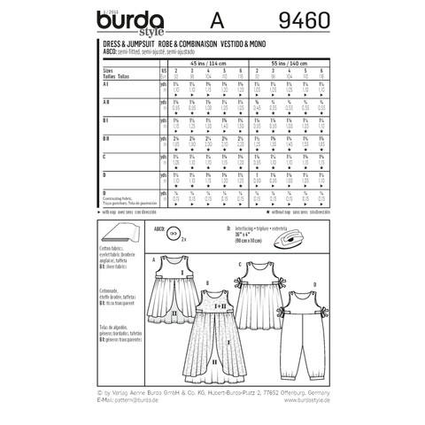 Burda Style BUR9460 | Dress & Jumpsuit | Back of Envelope