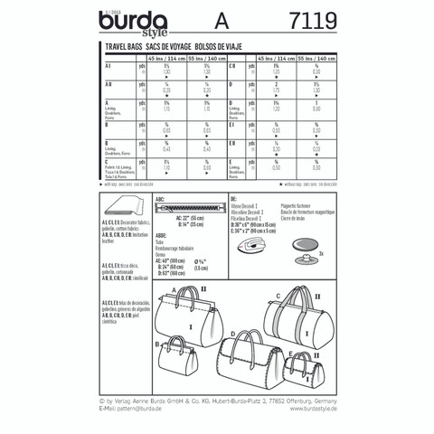 Burda Style BUR7119 | Travel Bags | Back of Envelope