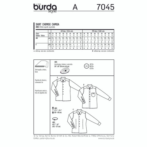 Burda Style BUR7045 | Shirt | Back of Envelope