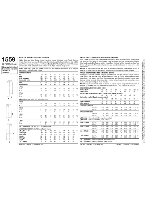 Simplicity S1559 | Misses' Skirts and Pants | Back of Envelope