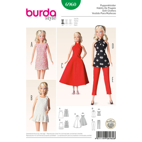 Burda Style BUR6960 | Doll Clothes for 11-1/2" Doll | Front of Envelope