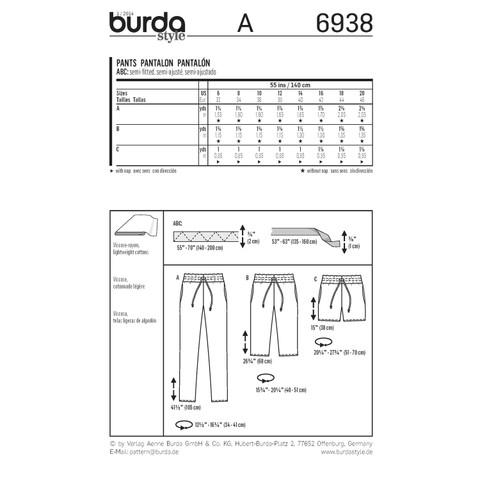 BUR6938 | Burda Style Sewing Pattern Pants | Burda Style