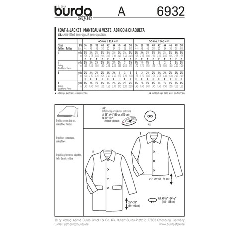 Burda Style BUR6932 | Men's Jacket/Coat | Back of Envelope