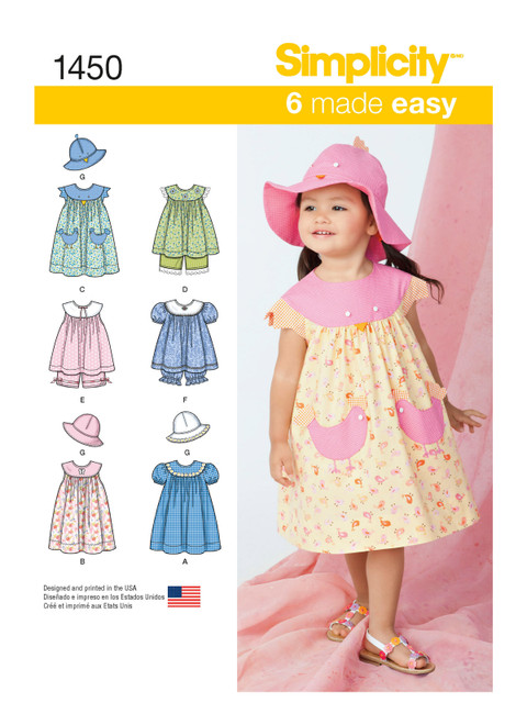 S1450 | Simplicity Sewing Pattern Toddlers' Dress, Top, Panties and Hat ...