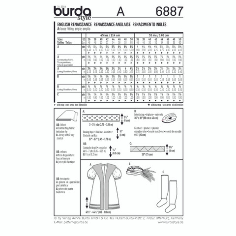 Burda Style BUR6887 | Historical Renaissance Costumes | Back of Envelope