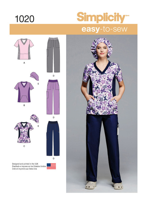 Simplicity S1020 | Misses' & Plus Size Scrubs | Front of Envelope