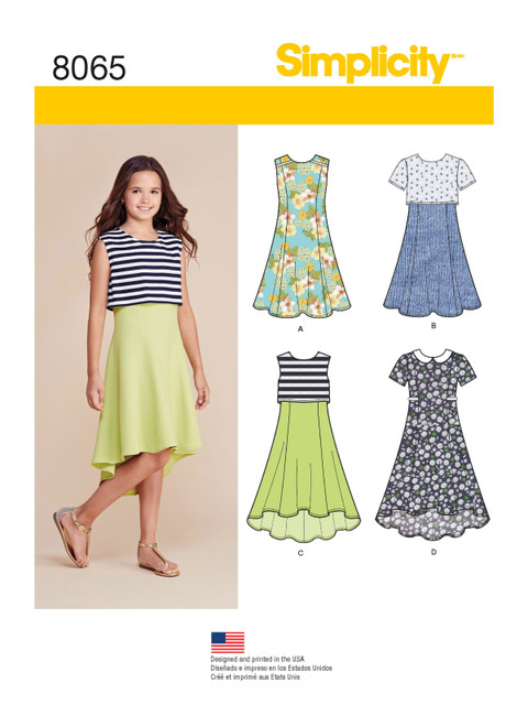 Simplicity S8065 | Girls' & Girls' Plus Dress or Popover Dress | Front of Envelope