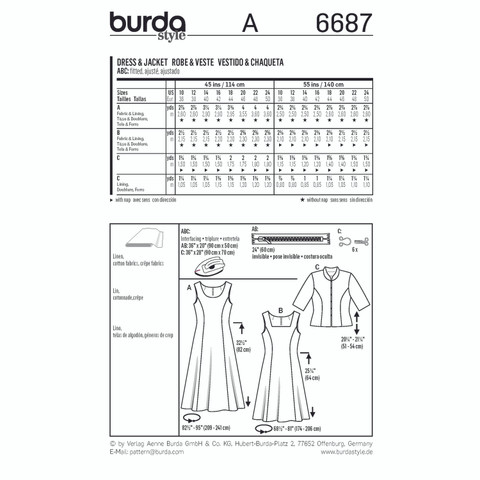 Burda Style BUR6687 | Women's Dress and Jacket | Back of Envelope