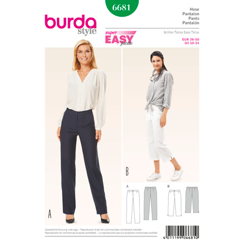 BUR6681 | Burda Style Sewing Pattern Misses' Pants | Burda Style