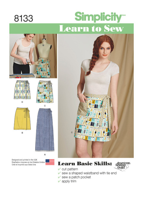 S8133  Simplicity Sewing Pattern Misses' Learn to Sew Wrap Skirts