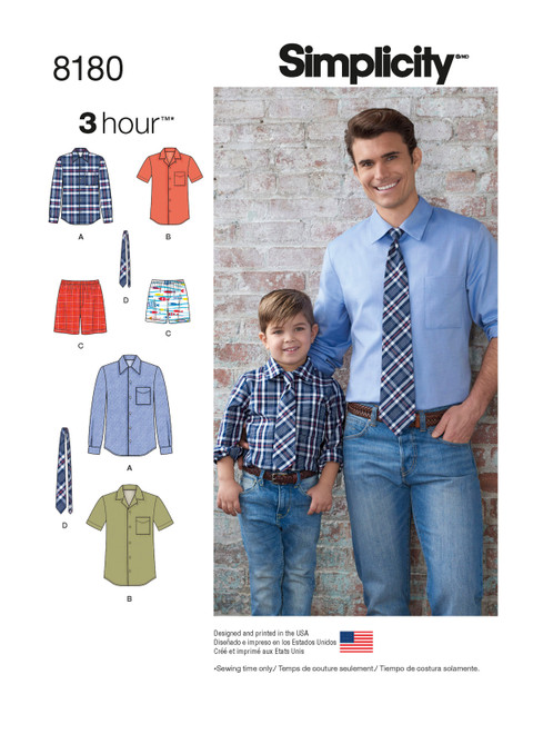 Simplicity S8180 | Boys' & Men's Shirt, Boxer Shorts and Tie | Front of Envelope
