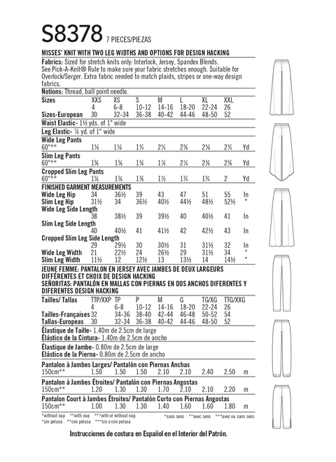 Simplicity S8378 | Misses' Knit Pants with Two Leg Widths and Options for Design Hacking | Back of Envelope