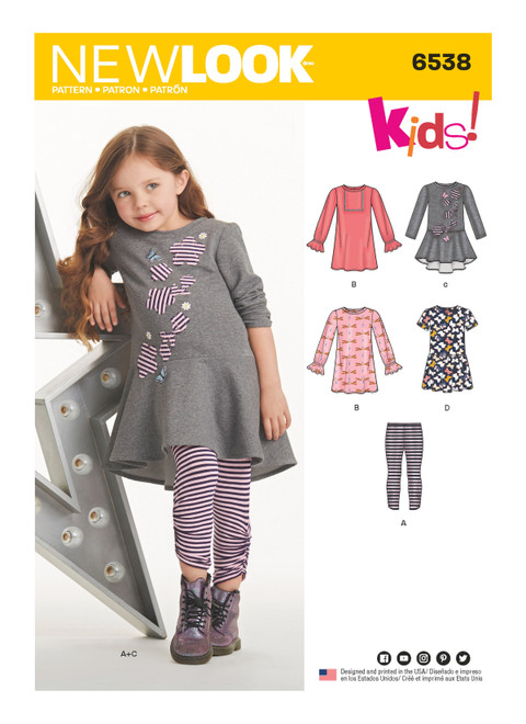 N6538  New Look Sewing Pattern Child's Knit Leggings and Dresses