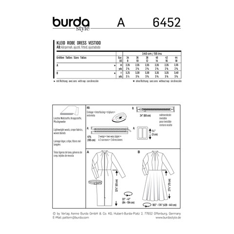 Burda Style BUR6452 | Misses' Dresses | Back of Envelope