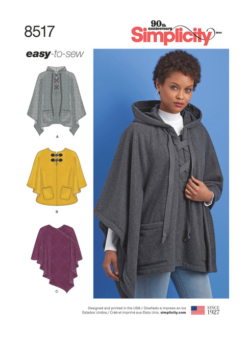 S8517 | Simplicity Sewing Pattern Misses' Set of Ponchos | Simplicity