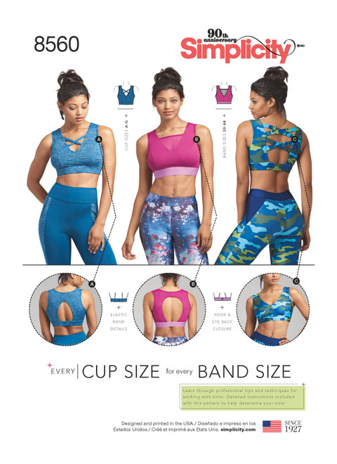 S8560  Simplicity Sewing Pattern Misses' Knit Sports Bras