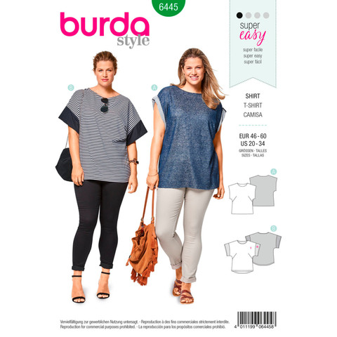 Burda Style BUR6445 | Women's Simple Curved-Hem Tops | Front of Envelope