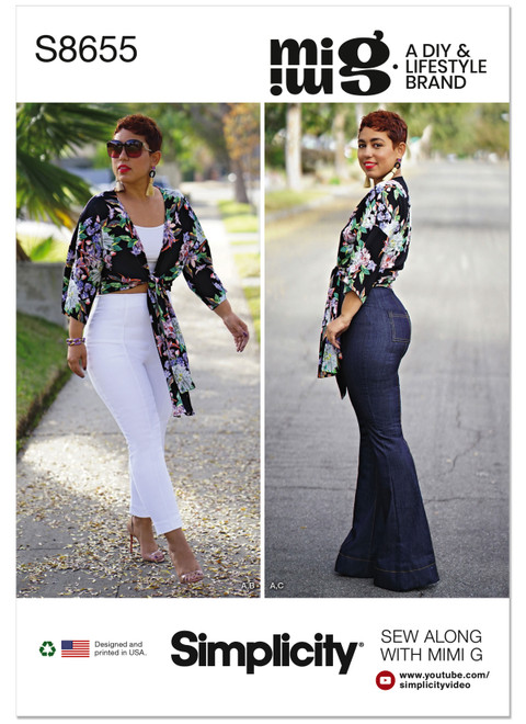 Simplicity S8655 | Misses' High-Waisted Pants and Tie Top by Mimi G Style | Front of Envelope