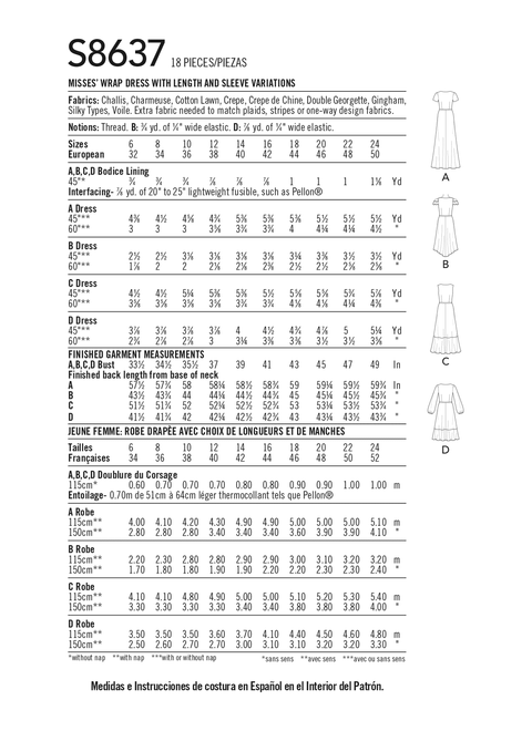 Simplicity S8637 | Misses' Wrap Dress | Back of Envelope