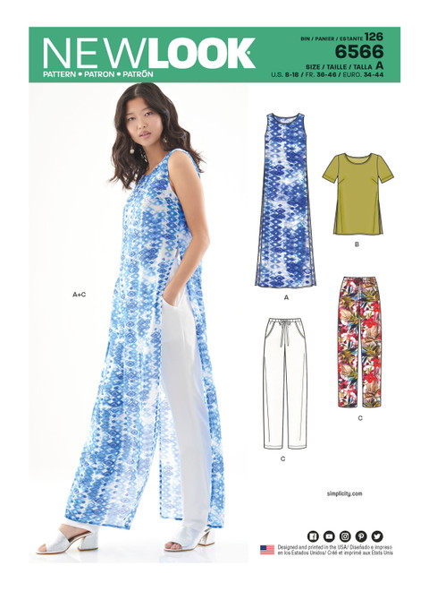 N6566 | New Look Sewing Pattern Misses' Tunic, Top and Pants | New