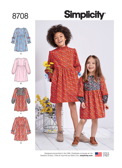 Simplicity S8708 | Child's & Girls' Dress with Sleeve Variations | Front of Envelope