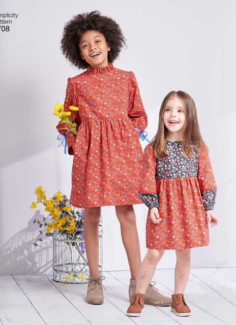 Simplicity S8708 | Child's & Girls' Dress with Sleeve Variations