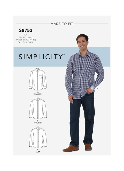 Simplicity S8753 | Men's Classic, Modern and Slim-Fit Shirt | Front of Envelope