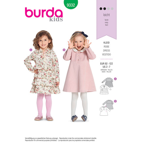 Burda Style BUR9332 | Children's Dresses | Front of Envelope