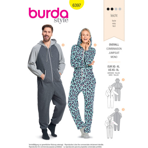 Burda Style BUR6397 | Unisex Hooded Jumpsuits | Front of Envelope