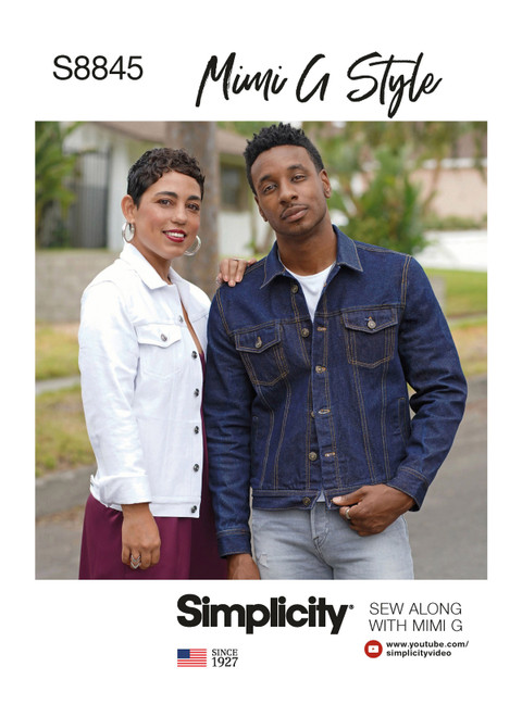 Simplicity S8845 | Mimi G Misses', Men's & Teens' Jean Jacket | Front of Envelope