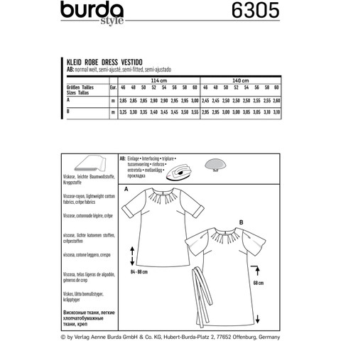 Burda Style BUR6305 | Women's Top and Dress | Back of Envelope
