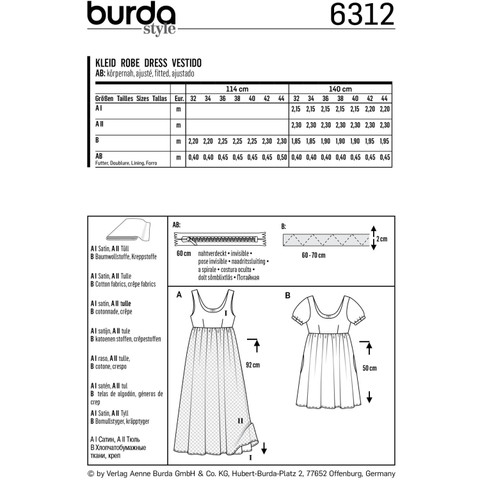 Burda Style BUR6312 | Misses' Ballet Neckline Dress | Back of Envelope