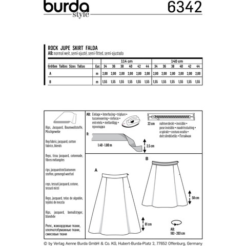 Burda Style BUR6342 | Misses' Side Pleat Skirt | Back of Envelope