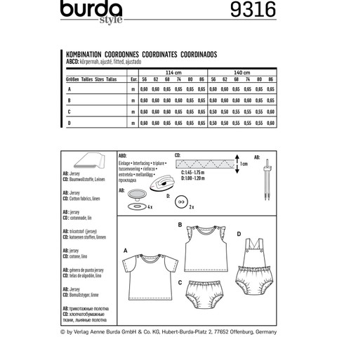 Burda Style BUR9316 | Babies' Sportswear | Back of Envelope