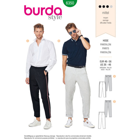 Burda Style BUR6350 | Men's Pants | Front of Envelope