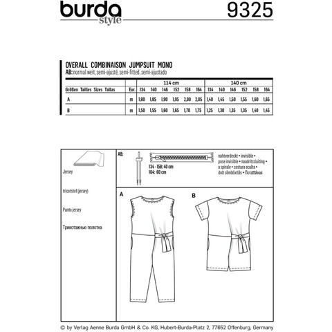 Burda Style BUR9325 | Children's Overalls | Back of Envelope