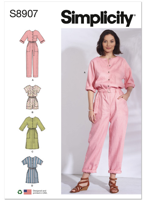 Simplicity S8907 | Misses' Jumpsuit, Romper, Dresses, and Belt | Front of Envelope
