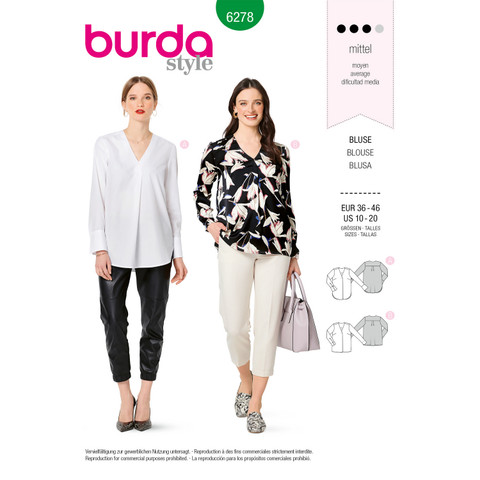 Burda Style BUR6278 | Women's Blouses Pull-On in Two Lengths | Front of Envelope