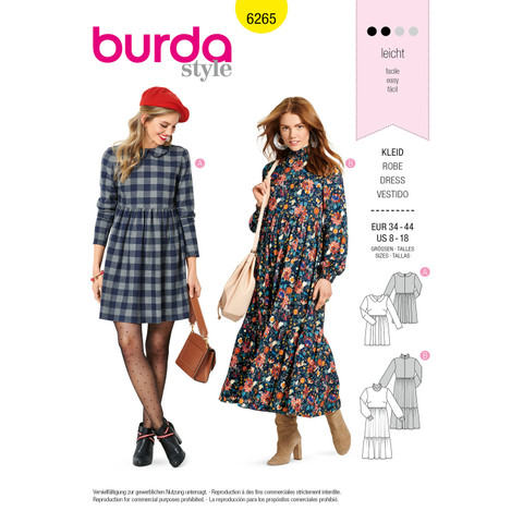 Burda Style BUR6265 | Misses' Dresses Short or Midi Length with Tiered Skirt | Front of Envelope