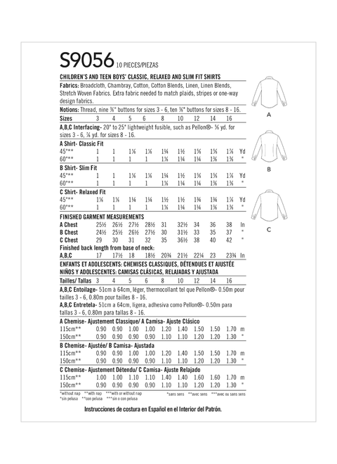 Simplicity S9056 | Children's & Teen Boys' Shirts | Back of Envelope
